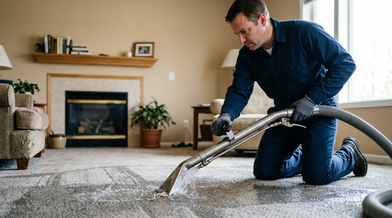 Water damage restoration technician working near Rossiter, PA